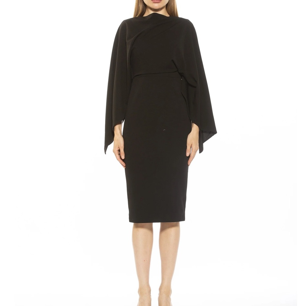 Small Alexia Admor Black Vida Dress Long Sleeve High Neck Quiet Luxury Old Money
